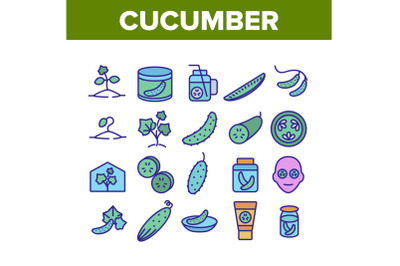 Cucumber Vegetable Collection Icons Set Vector