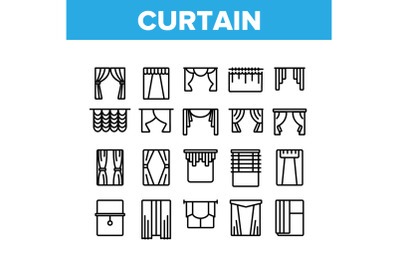 Curtain Collection Decor Elements Icons Set Vector