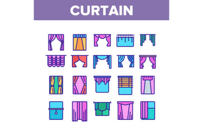 Curtain Collection Decor Elements Icons Set Vector