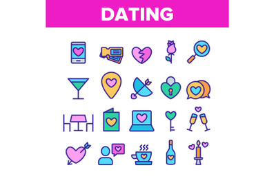 Dating Love Color Elements Icons Set Vector