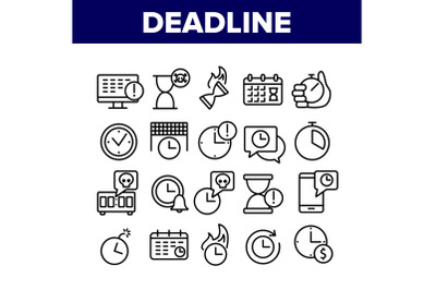 Deadline Time Over Collection Icons Set Vector