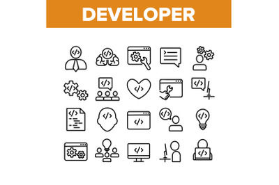 Developer Collection Elements Icons Set Vector