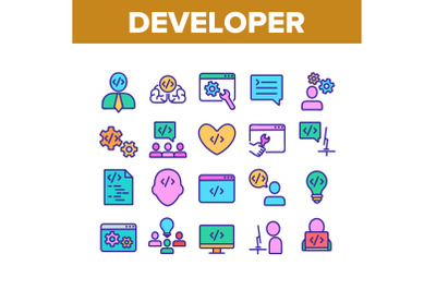 Developer Collection Elements Icons Set Vector