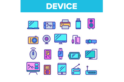 Color Different Devices Sign Icons Set Vector