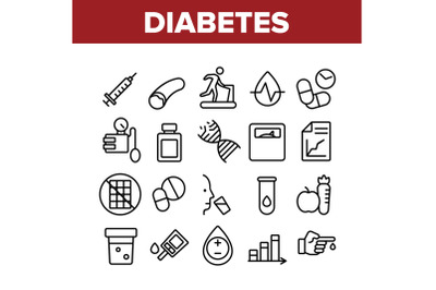 Diabetes Sugar Disease Collection Icons Set Vector