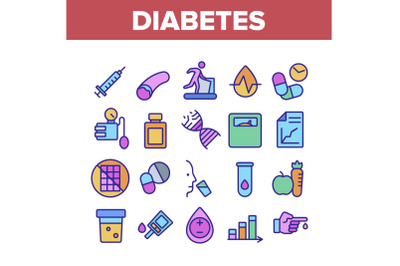 Diabetes Sugar Disease Collection Icons Set Vector