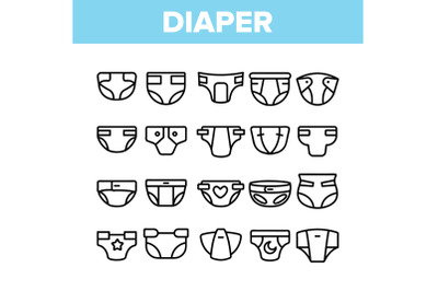 Baby Absorbent Diapers Vector Linear Icons Set