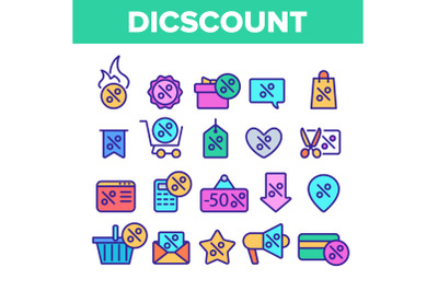 Color Discount Thin Line Icons Set Vector