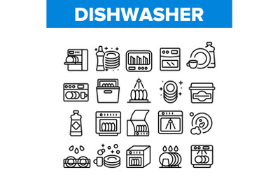 Dishwasher Utensil Collection Icons Set Vector