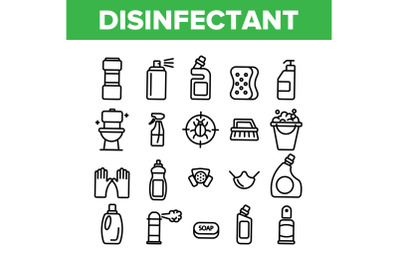 Disinfectant, Antibacterial Substance Vector Thin Line Icons Set