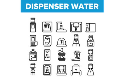 Dispenser Water Tool Collection Icons Set Vector