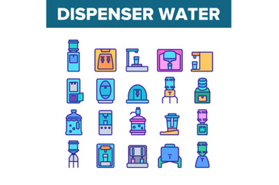 Dispenser Water Tool Collection Icons Set Vector