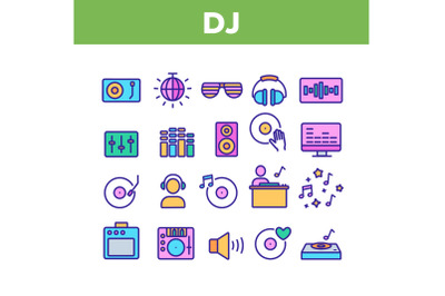 Dj Device Color Elements Icons Set Vector