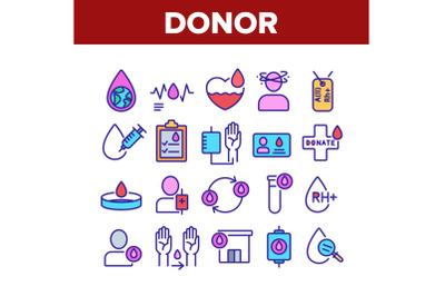 Donor Blood Donation Collection Icons Set Vector