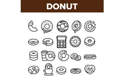 Donut Sweet Breakfast Collection Icons Set Vector