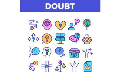 Doubt And Confusion Collection Icons Set Vector