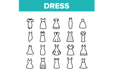 Dress Fashion Female Collection Icons Set Vector