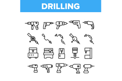 Drilling Equipment Collection Icons Set Vector