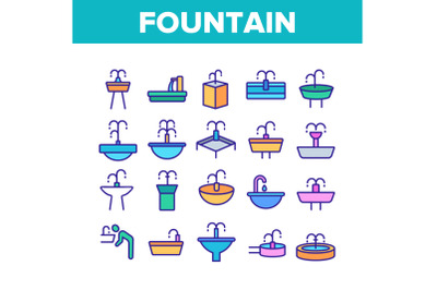 Drinking Fountain Collection Icons Set Vector