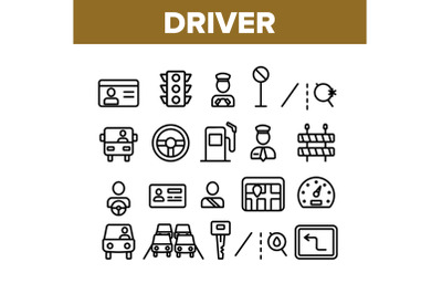 Driver Collection Car Elements Icons Set Vector