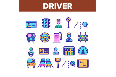 Driver Collection Car Elements Icons Set Vector