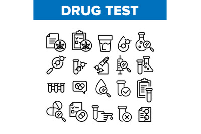 Drug Test Collection Elements Icons Set Vector