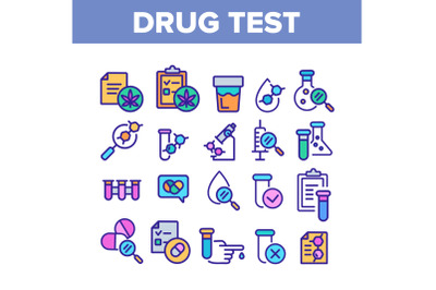 Drug Test Color Elements Icons Set Vector