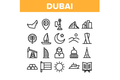 Dubai Collection Traditional Icons Set Vector