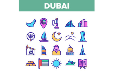 Dubai Collection Traditional Icons Set Vector