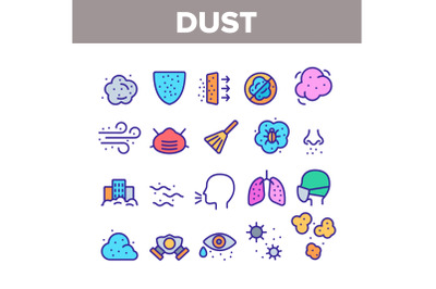 Dust And Polluted Air Color Icons Set Vector