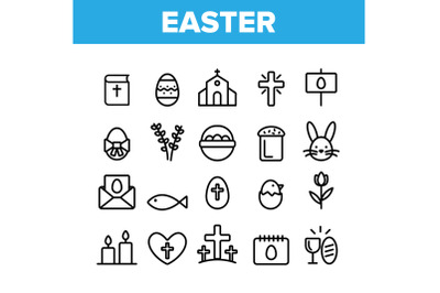 Collection Happy Easter Elements Vector Icons Set