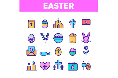 Collection Happy Easter Elements Vector Icons Set