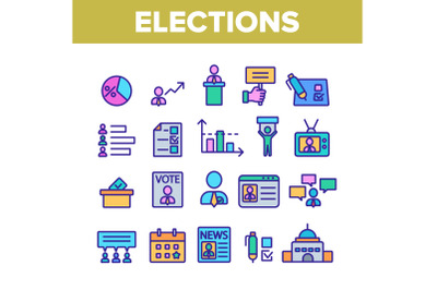 Elections Color Elements Vector Icons Set