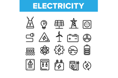 Collection Electricity Industry Icons Set Vector