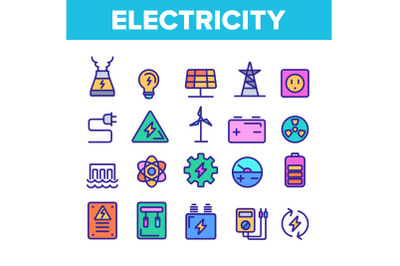 Color Electricity Industry Icons Set Vector