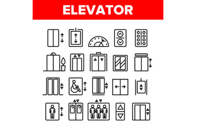 Passenger Elevator, Lift Vector Linear Icons Set