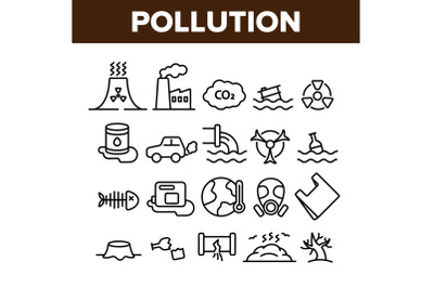 Pollution of Environment Vector Thin Line Icons Set