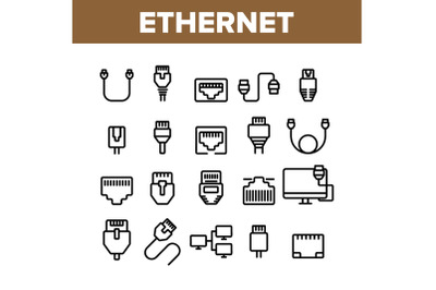 Ethernet Collection Elements Icons Set Vector