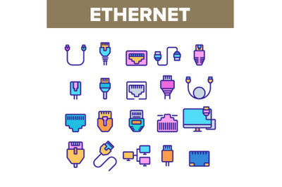 Ethernet Collection Elements Icons Color Set Vector