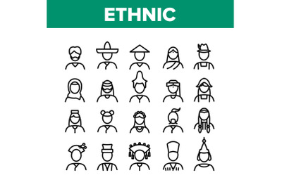 Ethnic World People Collection Icons Set Vector