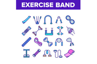 Exercise Band Tools Collection Icons Set Vector