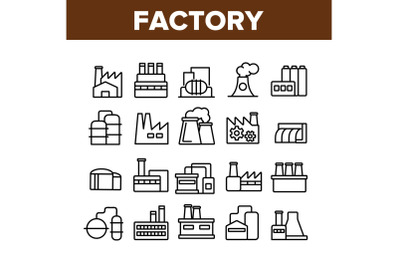 Factory Industrial Collection Icons Set Vector