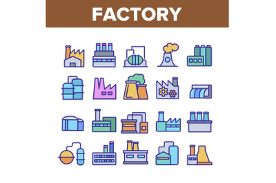 Factory Industrial Collection Icons Set Vector