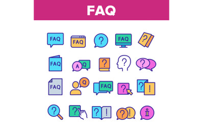 Faq Frequently Asked Questions Color Set Vector