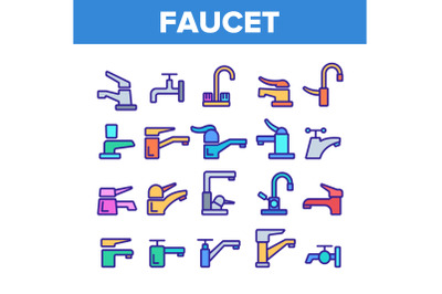 Color Different Faucet Sign Icons Set Vector