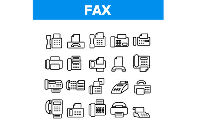 Fax Printer Collection Elements Icons Set Vector