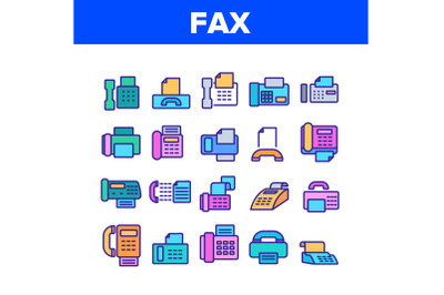 Fax Printer Collection Elements Icons Set Vector