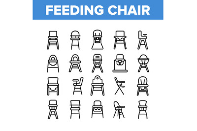 Feeding Baby Chair Collection Icons Set Vector