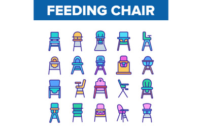 Feeding Baby Chair Collection Icons Set Vector