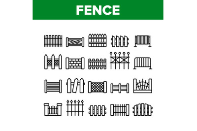 Fence Construction Collection Icons Set Vector